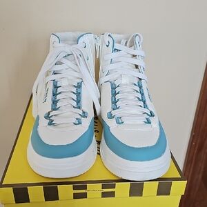 White and Blue High-Top Sneakers